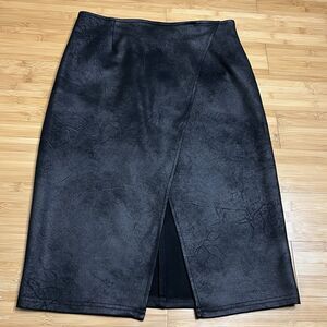 Free People Skirt Womens Medium Black Faux Suede Wrap Style Front Slit Pencil
